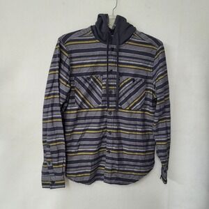 Original Use Mens Gray Striped Hooded Button Down Shirt Jacket Size M Streetwear